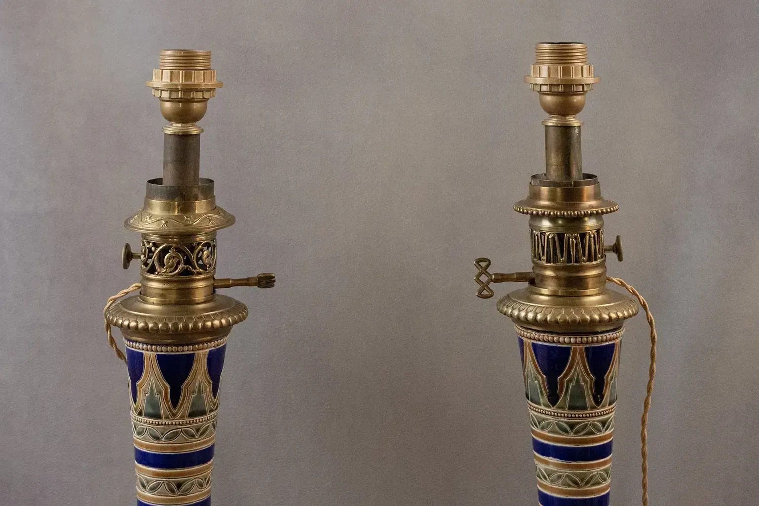 photo vinterior Pair Of Longwy Vases Mounted As Lamps, Late 19th Century