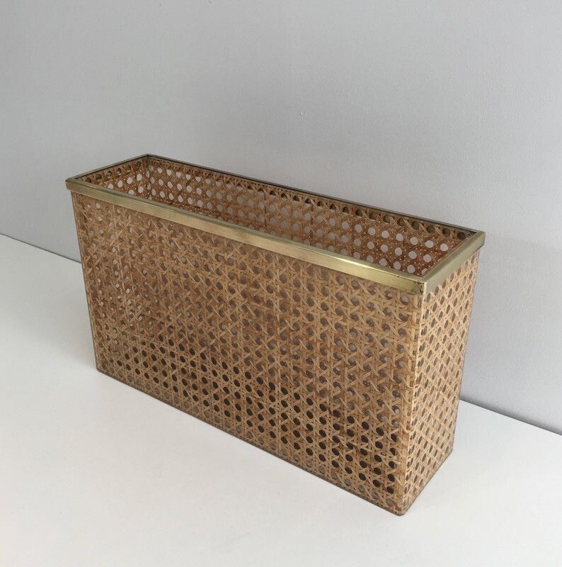In The Style Of Christian Dior And Gabriella Crespi. Lucite, Brass And Encrusted Cane Magazine Rack. French. Circa 1970