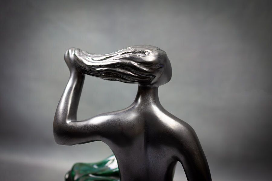 “Lady”, Ceramic Sculpture Of A Seated Woman By Jitka Forejtova photo vintage