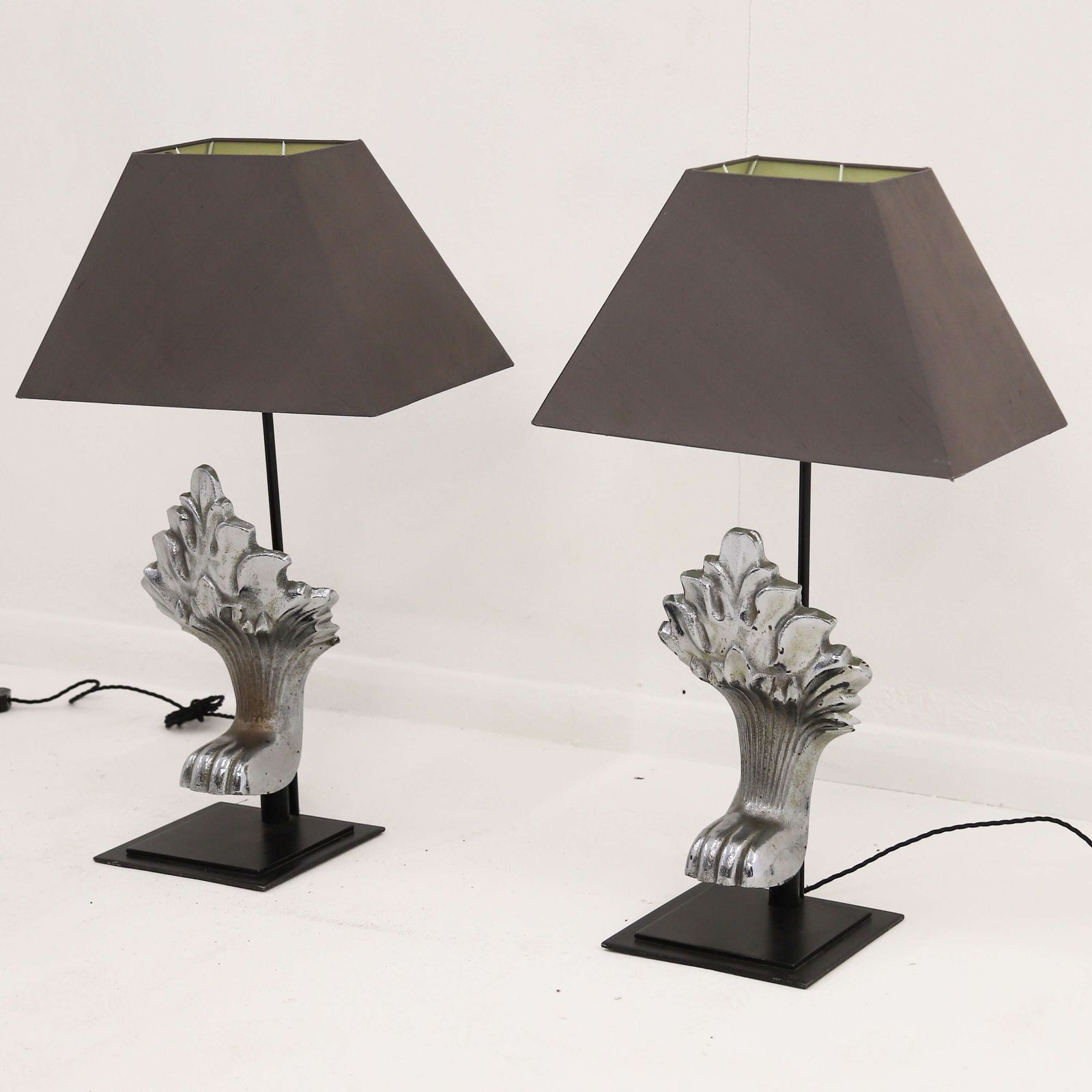Pair Of Lamps   Formed From A Pair Of Art Deco Bath Feet In Their Original Nickel Finish photo furniture