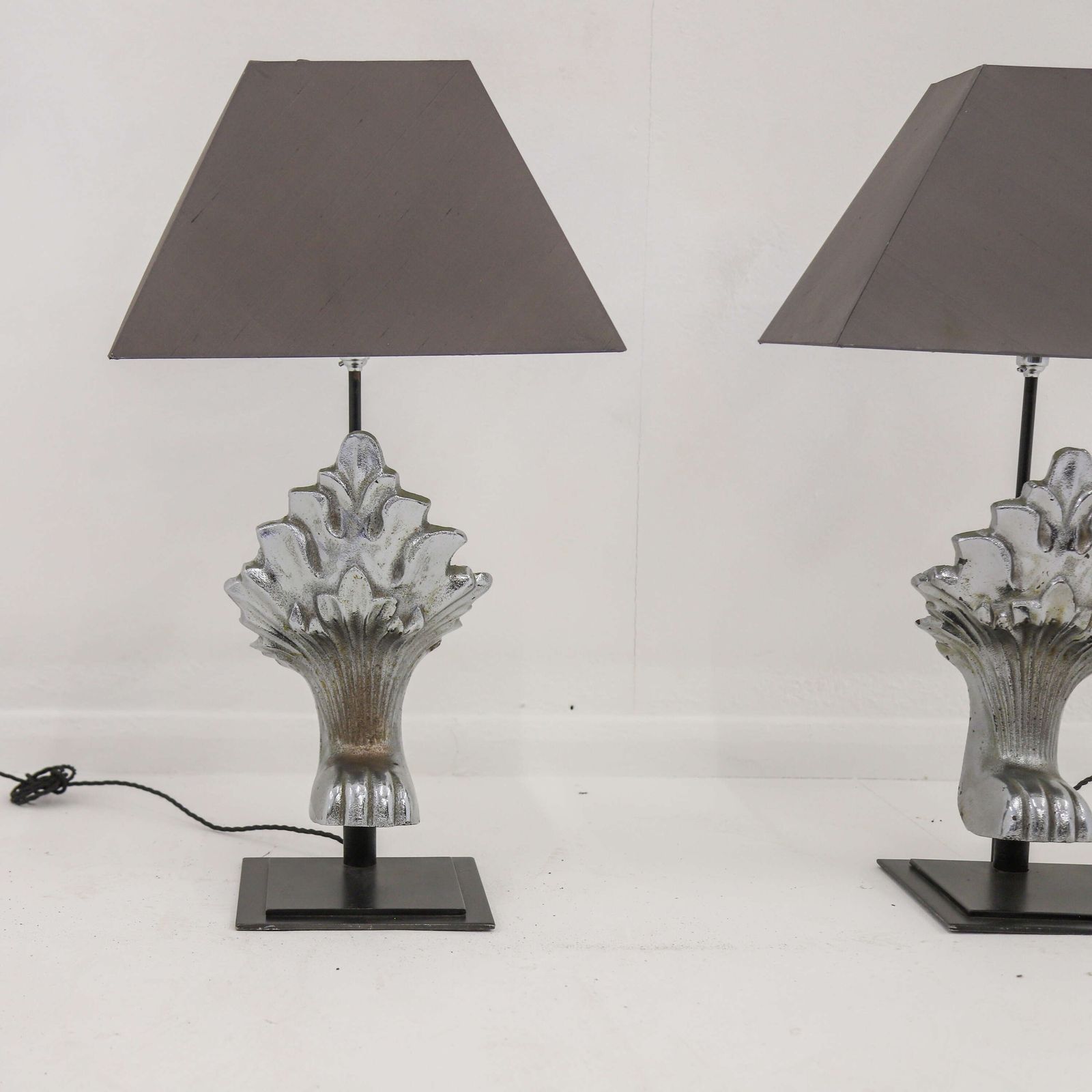 Pair Of Lamps   Formed From A Pair Of Art Deco Bath Feet In Their Original Nickel Finish photo vinterior
