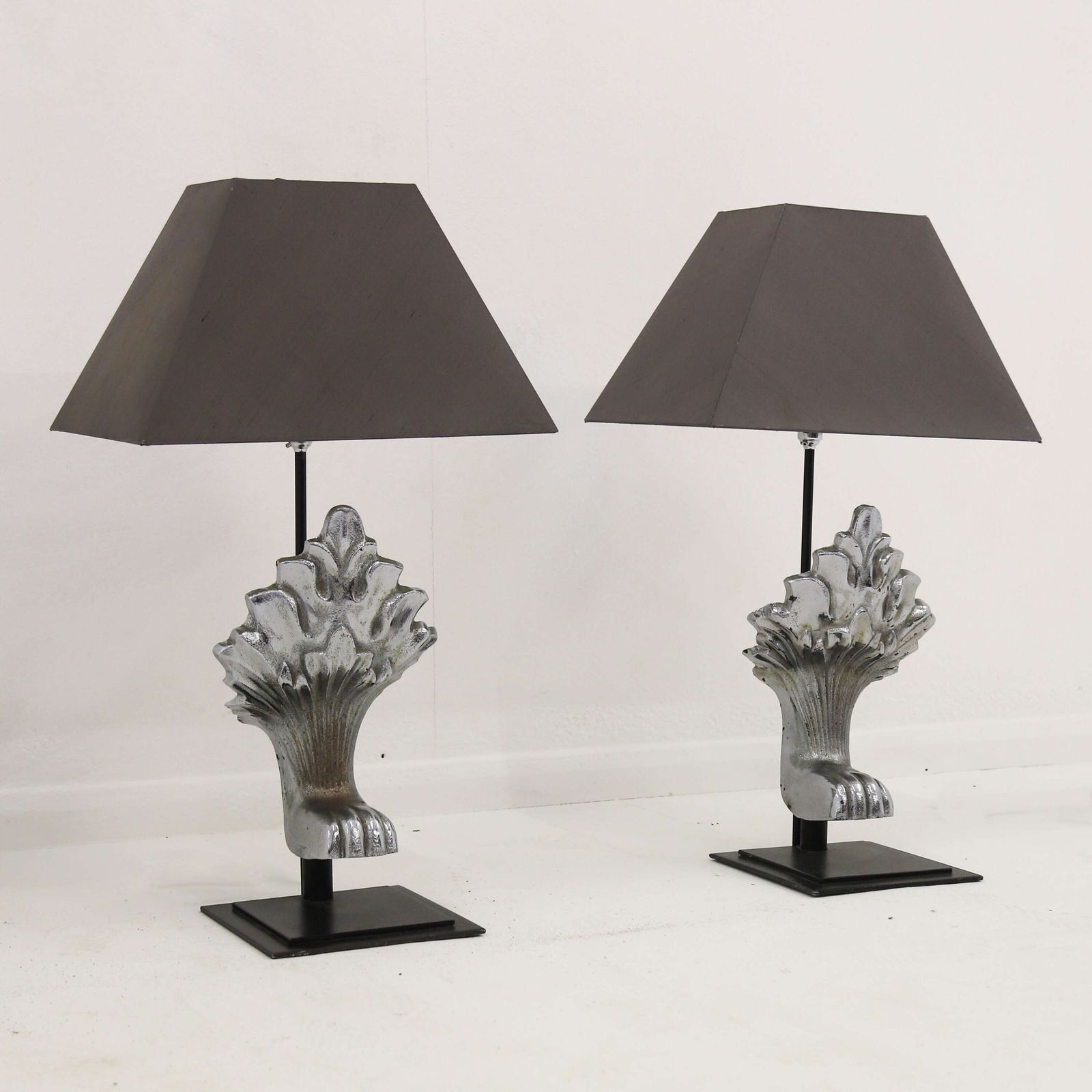 Pair Of Lamps   Formed From A Pair Of Art Deco Bath Feet In Their Original Nickel Finish photo buy