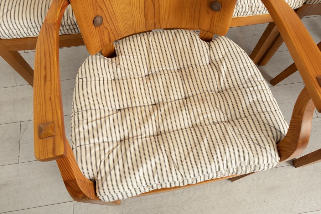 Set Of 8 Swedish Pine Sportstuga Mobler Chairs In The Manner Of Axel Hjorth, With Original Ticking Cushions & Webbing photo vinterior