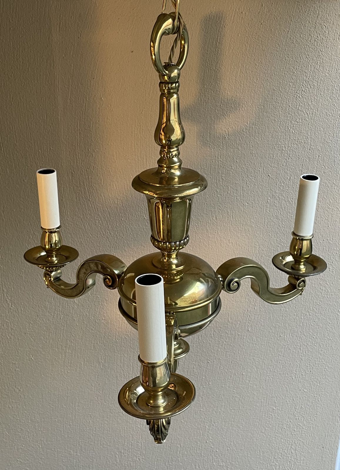 Early 20th Century Cast Brass Three Branch Chandelier photo vintage