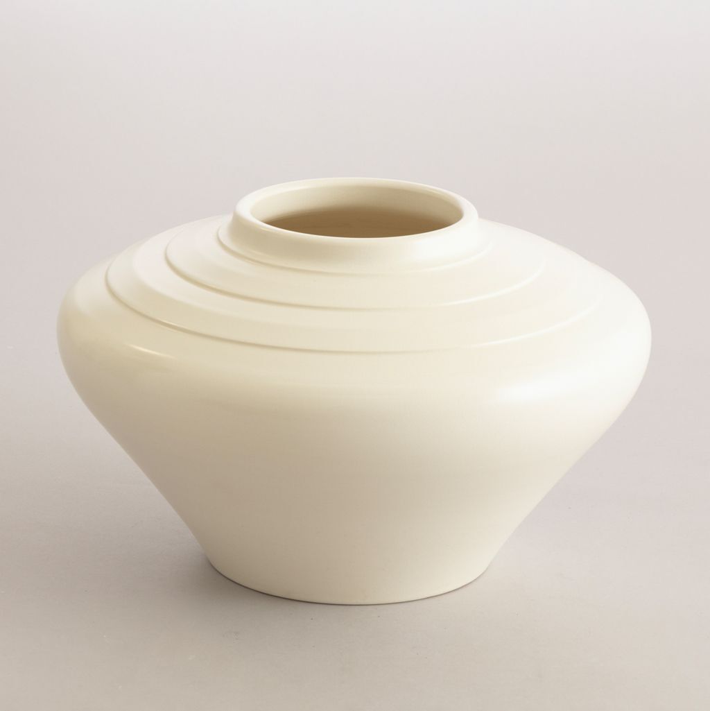 Moonstone Glaze Squat Vase, Shape 3805, By Keith Murray For Wedgwood, England C.1935