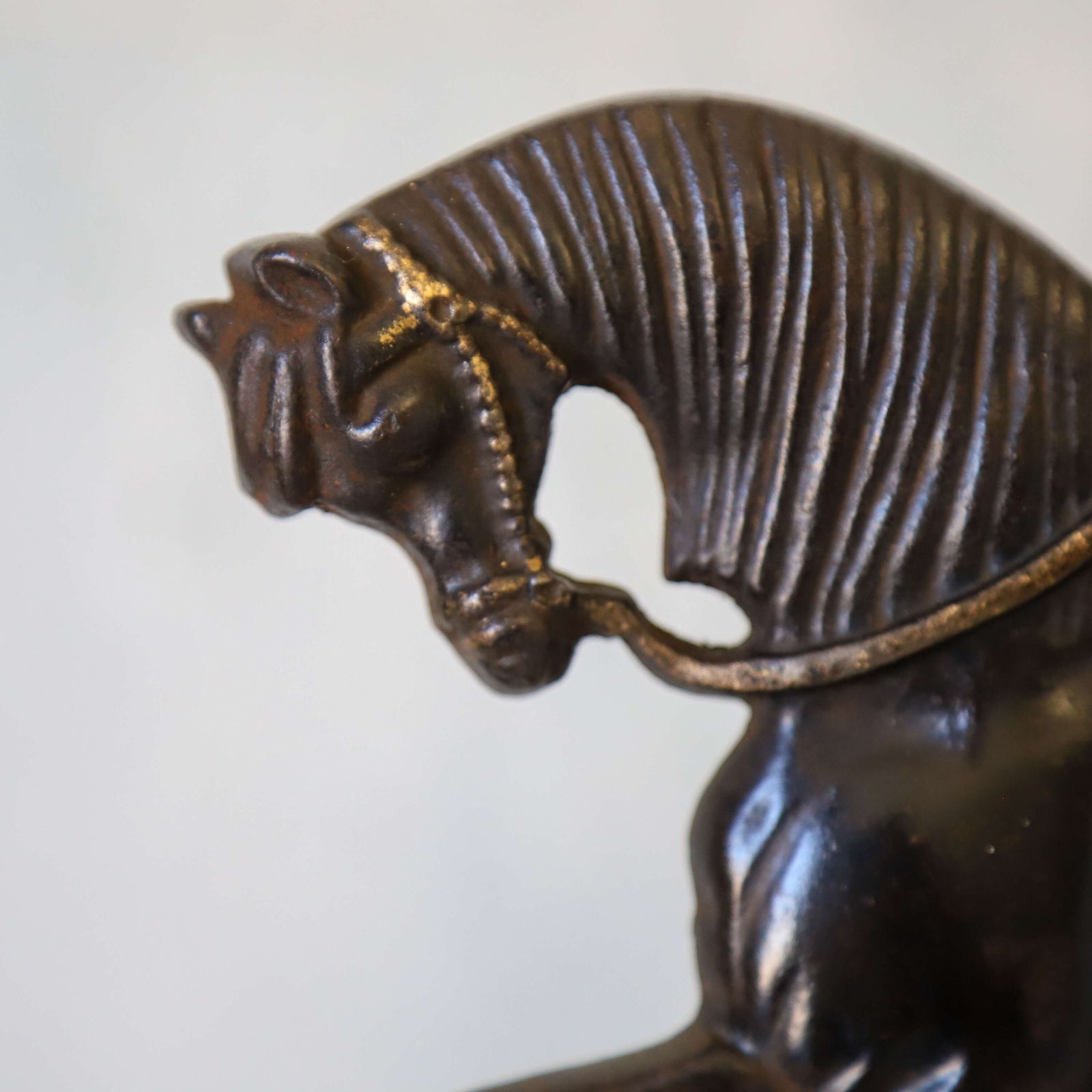 Edwardian Horse Door Stop In Cast Iron With Bronze Details photo vintage