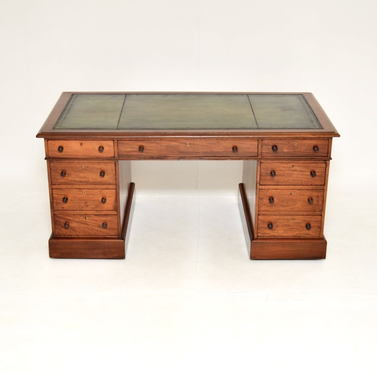 Antique Victorian Walnut Leather Top Pedestal Desk photo furniture