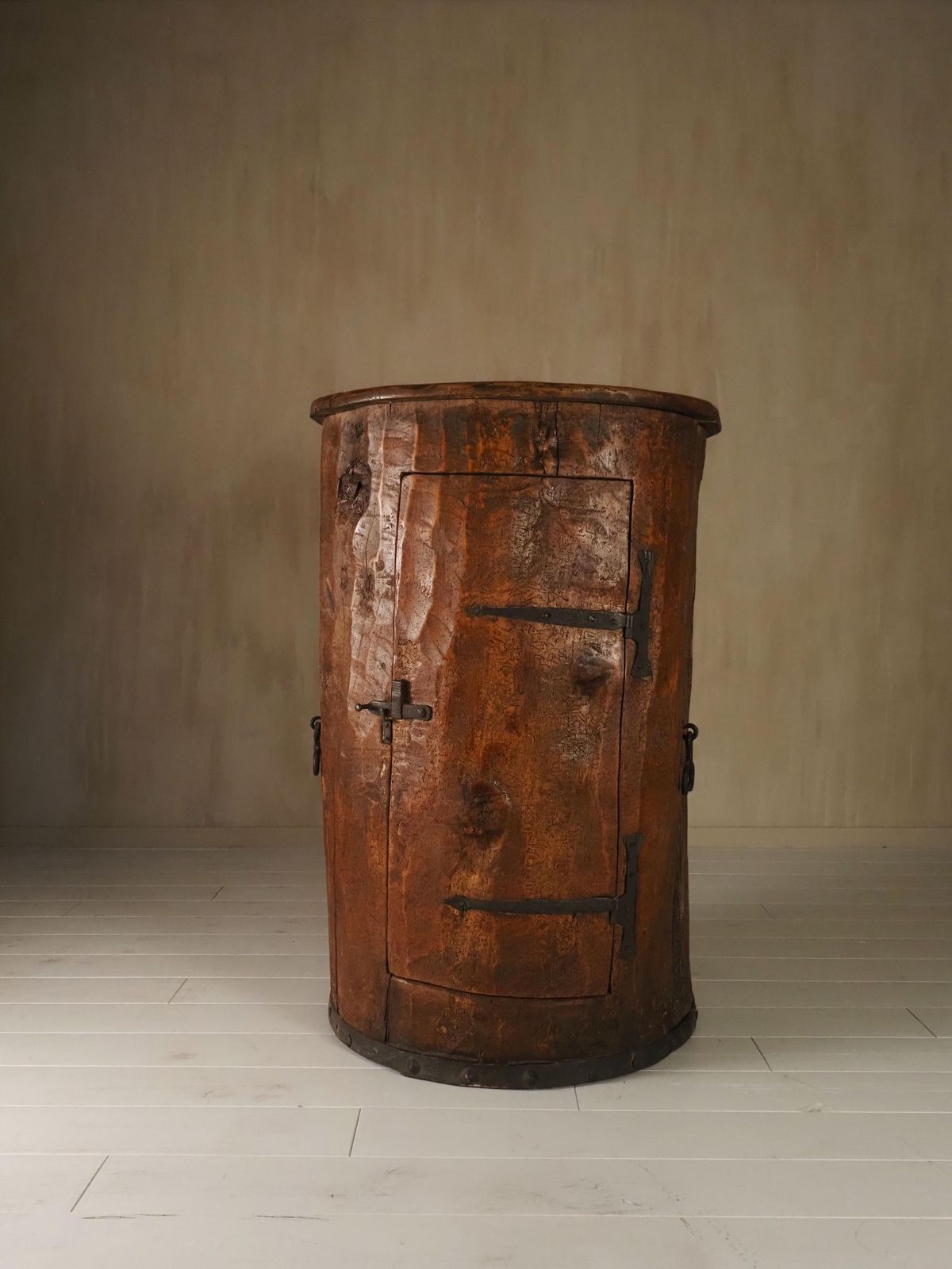 Primitive Folk Art Cabinet Made Of An Old Tree Trunk.