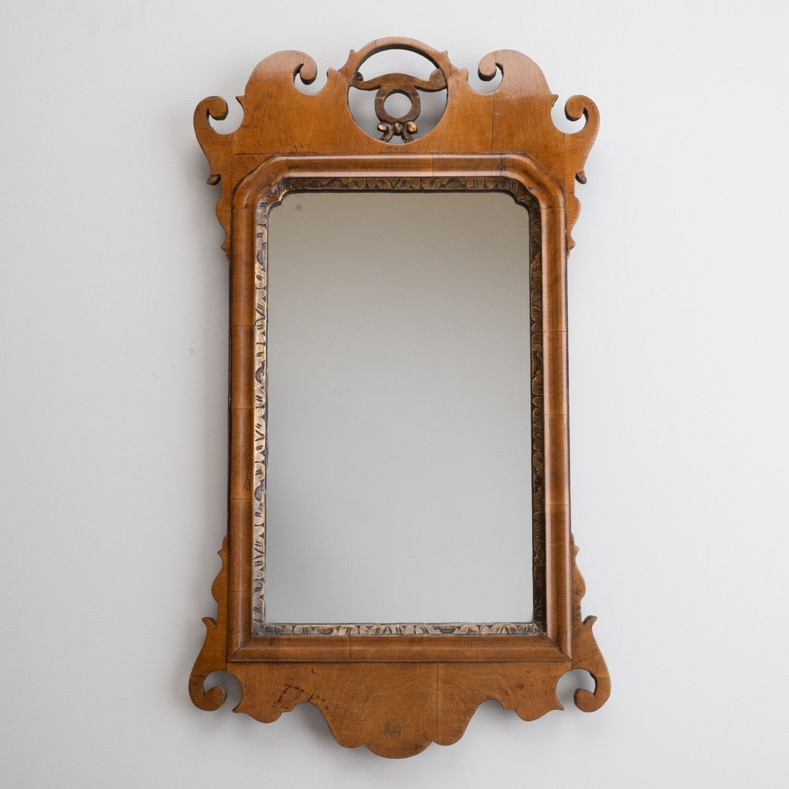 18th Century Chippendale Period Sycamore Rococo Small Fretwork Mirror With Gilt Slip, Circa 1760–1780 (Georgian, George III)
