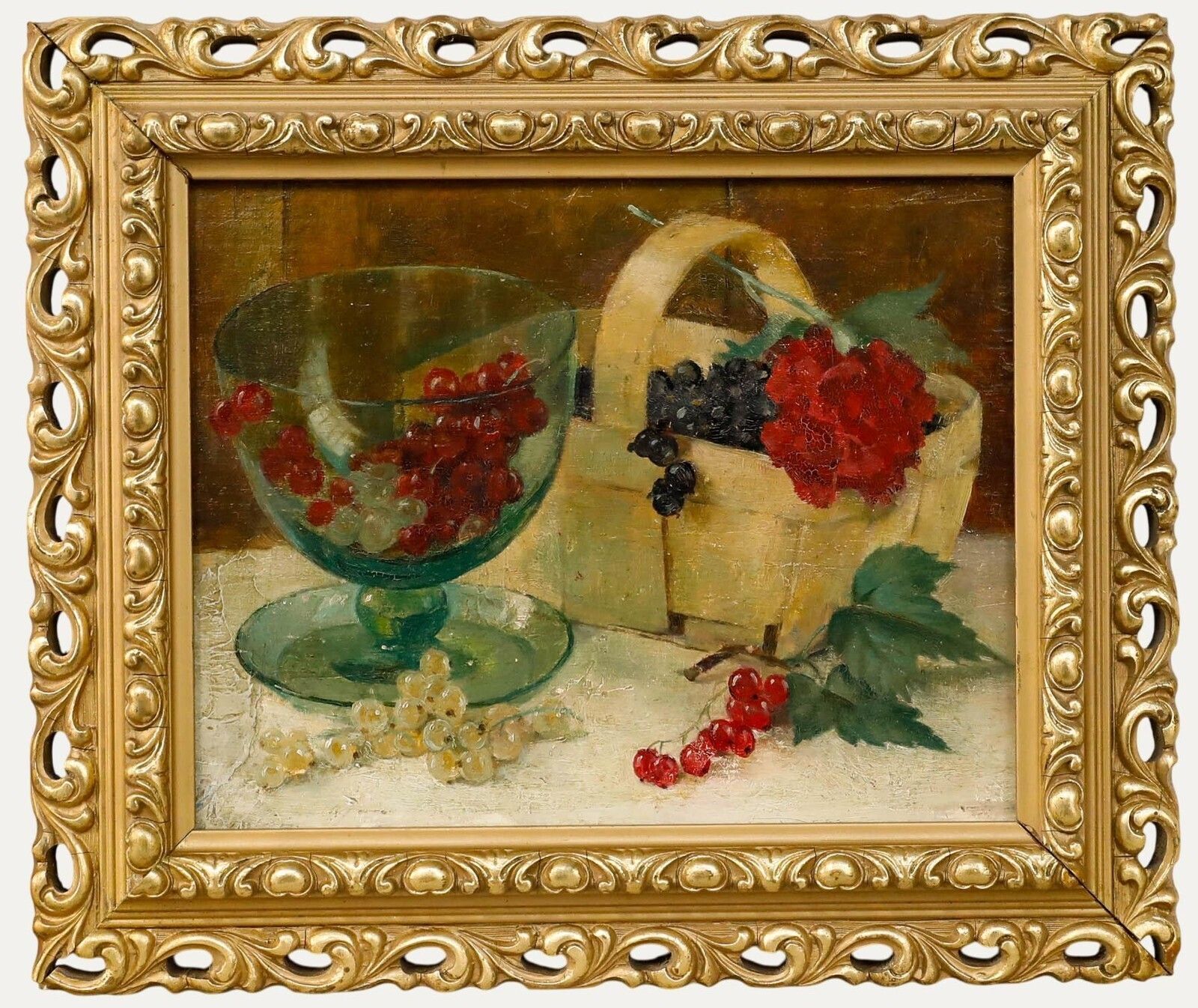 Dorothy M. Roberts   Framed Mid 20th Century Oil, Still Life With Redcurrants