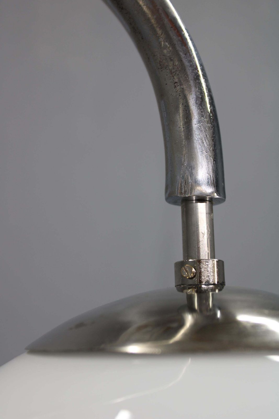 Art Deco Chrome Floor Lamp, Milk Glass Globe, Walnut Base, 1930s Czechoslovakia photo vinterior