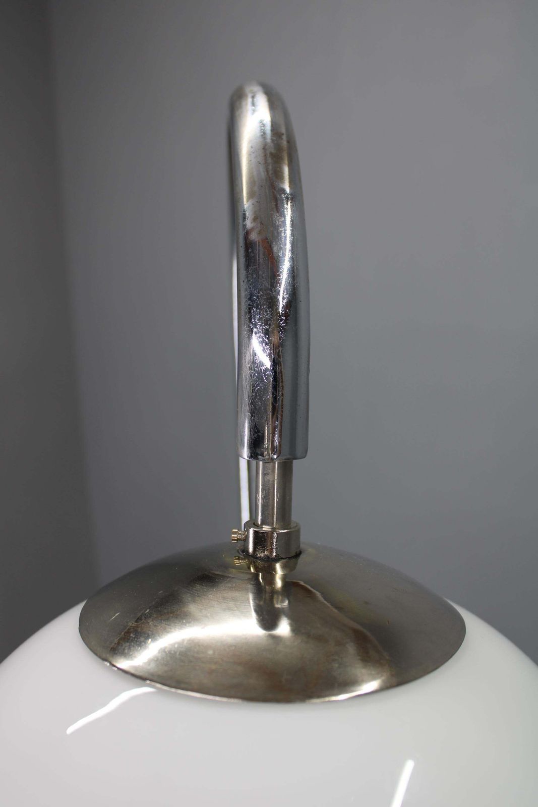 Art Deco Chrome Floor Lamp, Milk Glass Globe, Walnut Base, 1930s Czechoslovakia photo buy