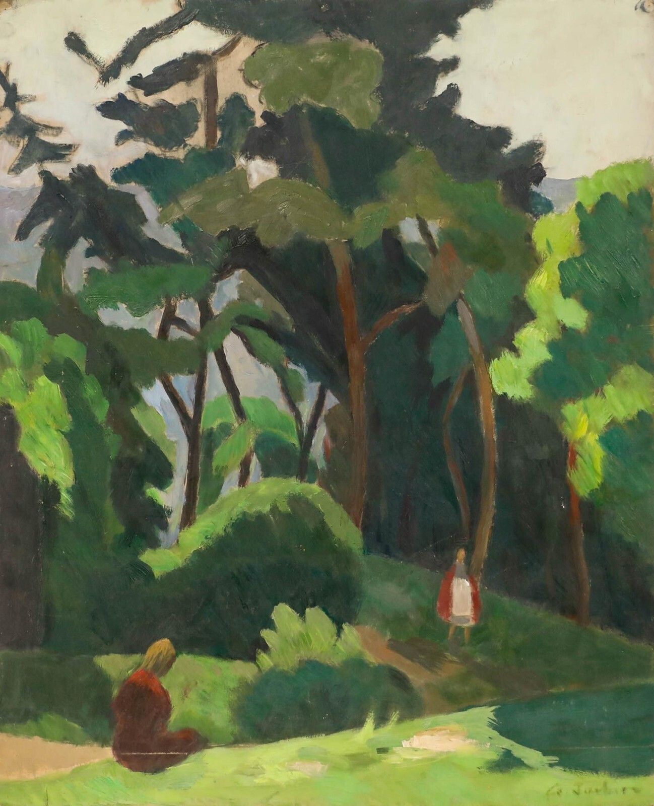Georges Joubin (1888 1983)   Mid 20th Century Oil, Un Coin De Jardin Au Guichet photo furniture