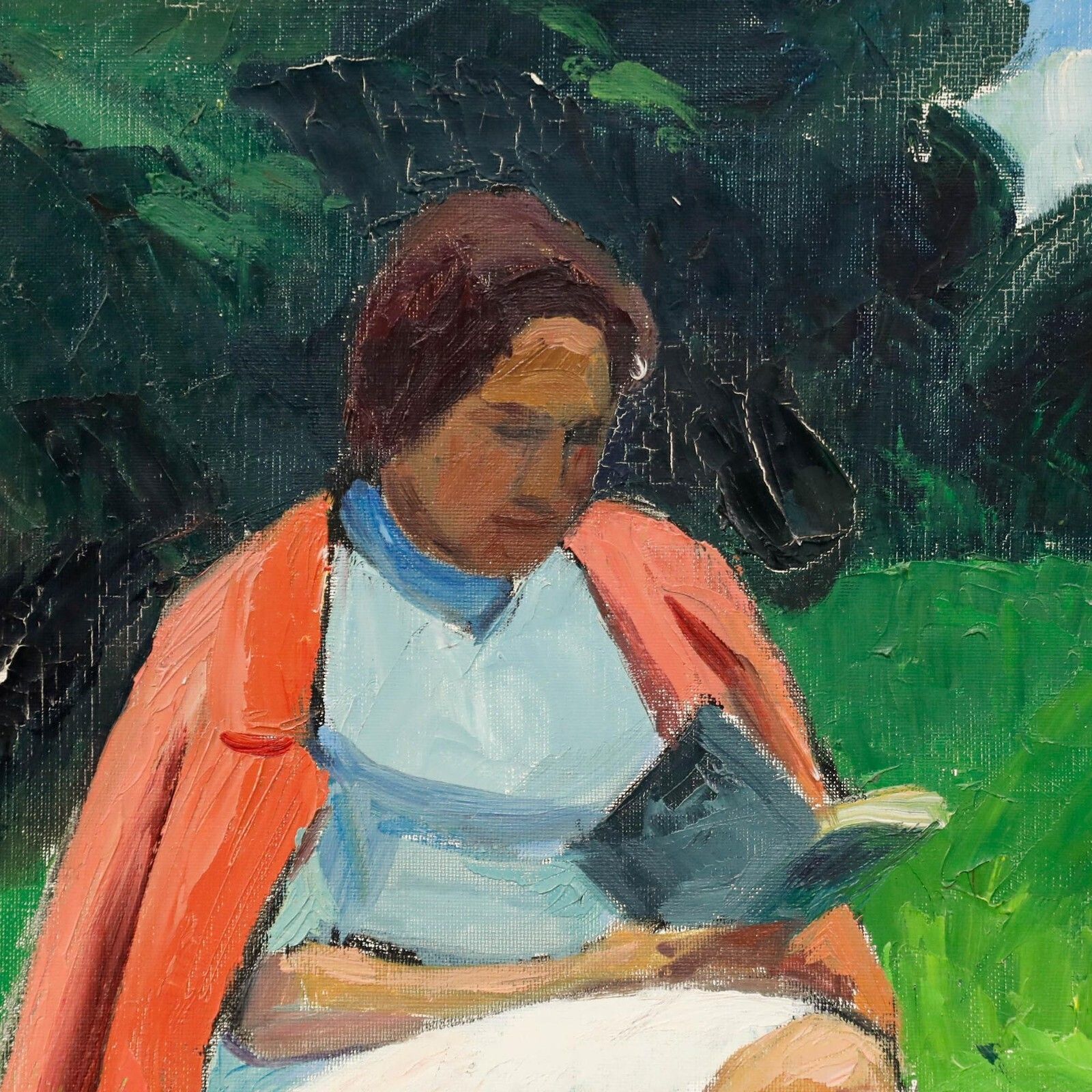 Georges Joubin (1888 1983)   1966 Oil, Reading In The Park photo Art