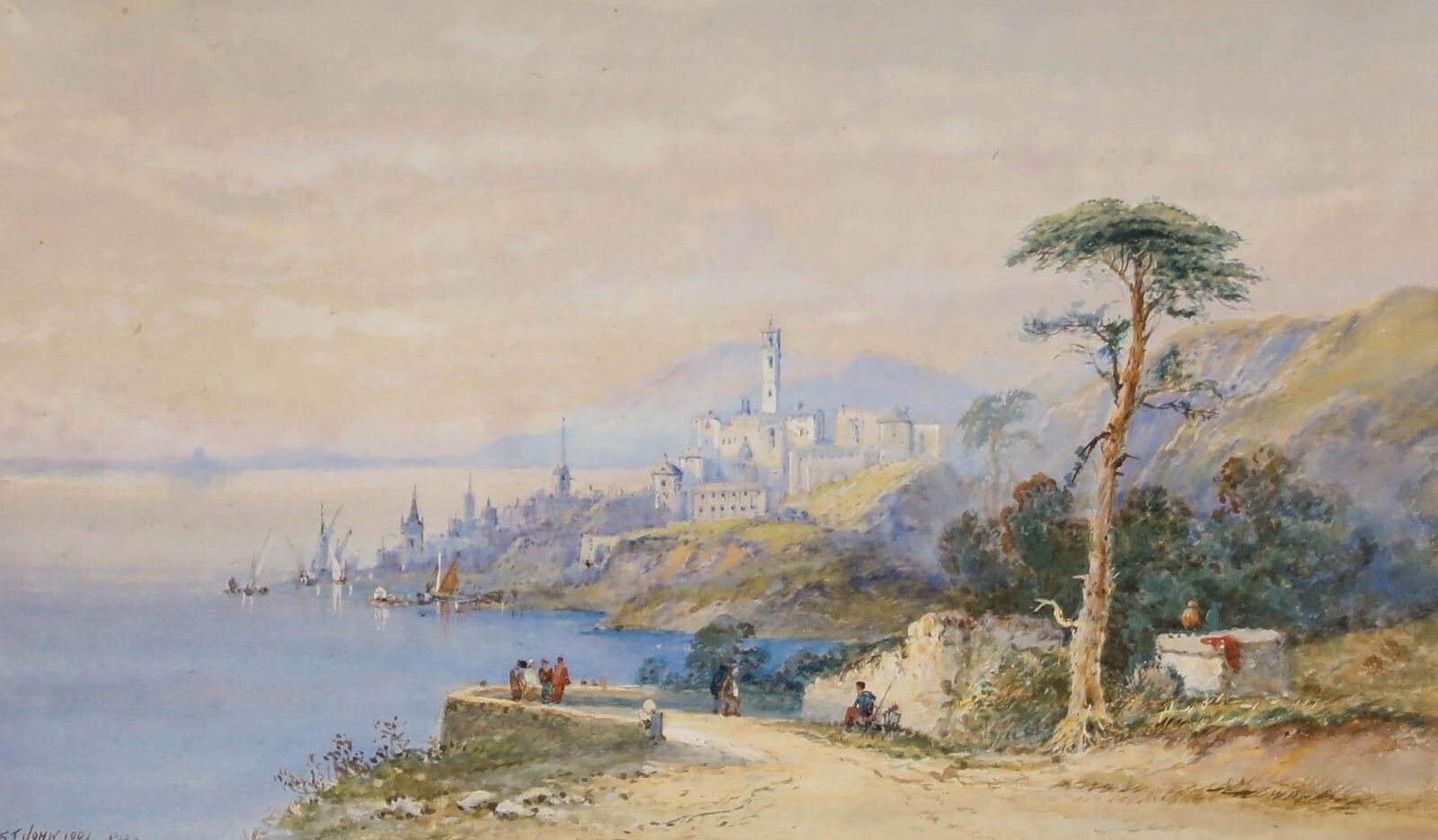 Edwin St John (1878 1961)   1901 Watercolour, View Of The Town photo furniture