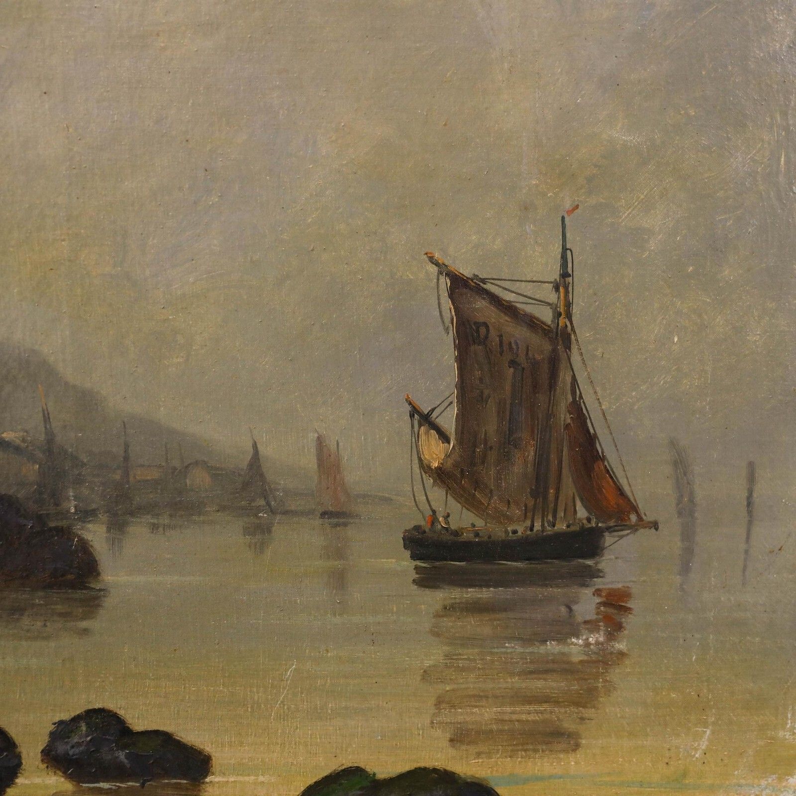 Van Hils   Framed Late 19th Century Oil, Early Morning At The Harbour photo 395.0