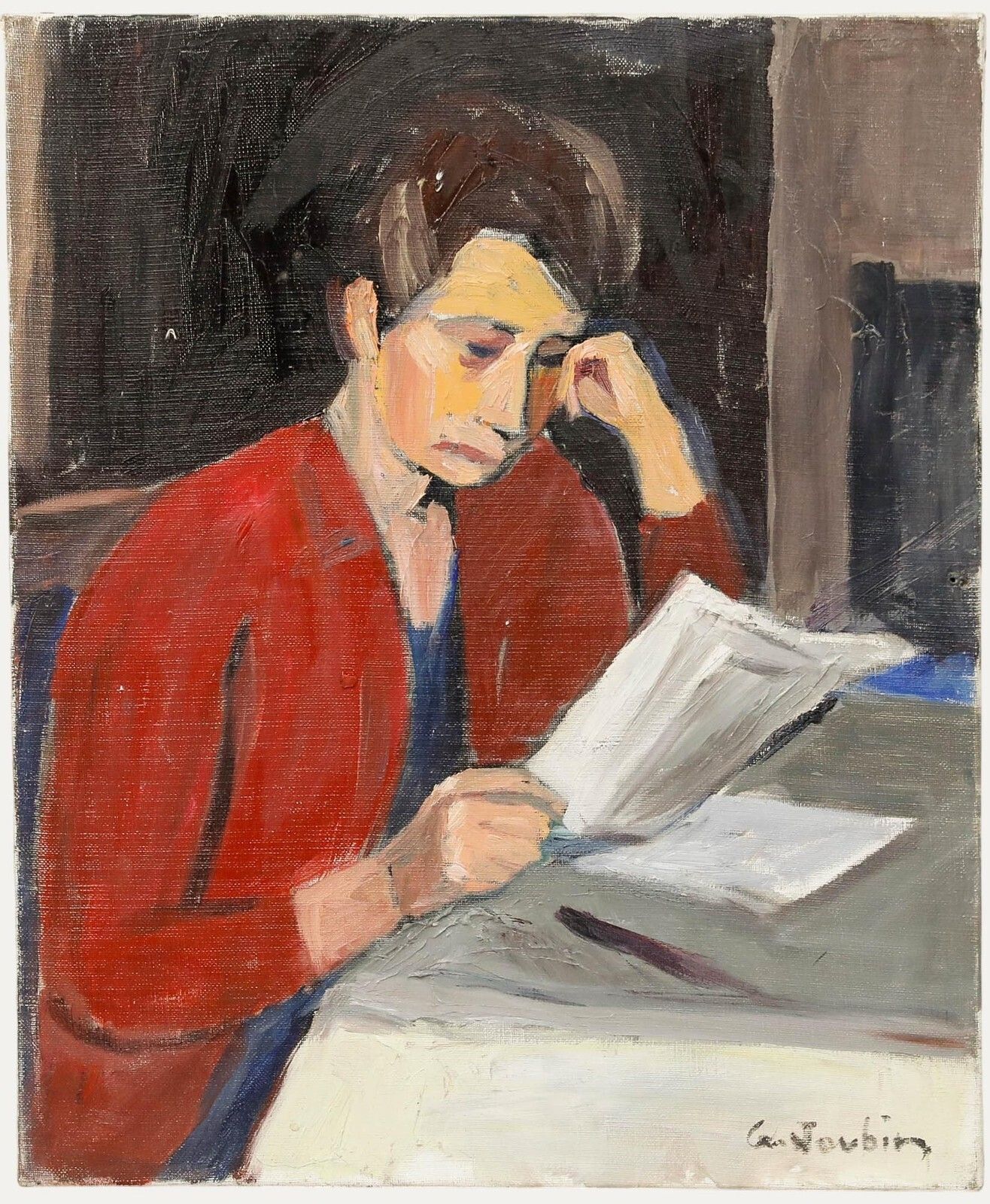 Georges Joubin (1888 1983)   Modernist 1970 Oil, Woman Reading