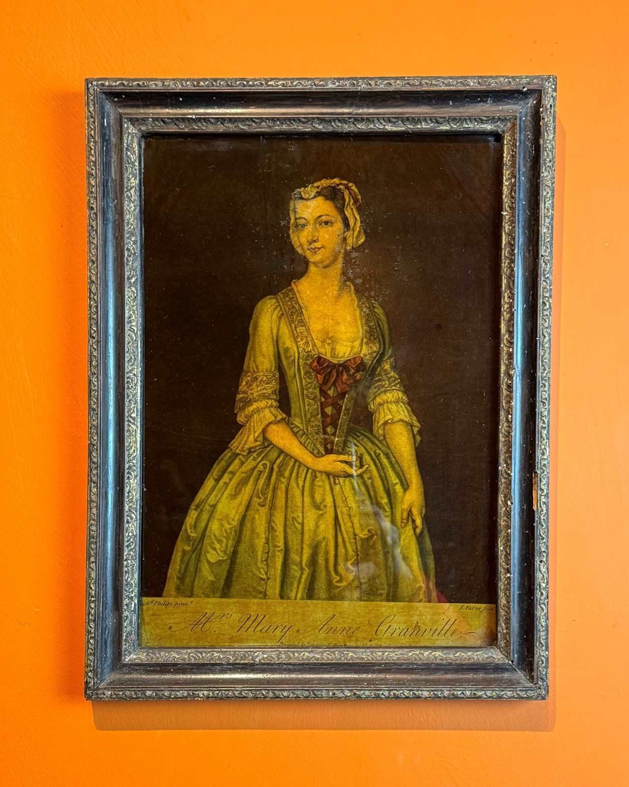 Georgian Reverse Glass Mezzotint Of Mrs Mary Anne Grenville