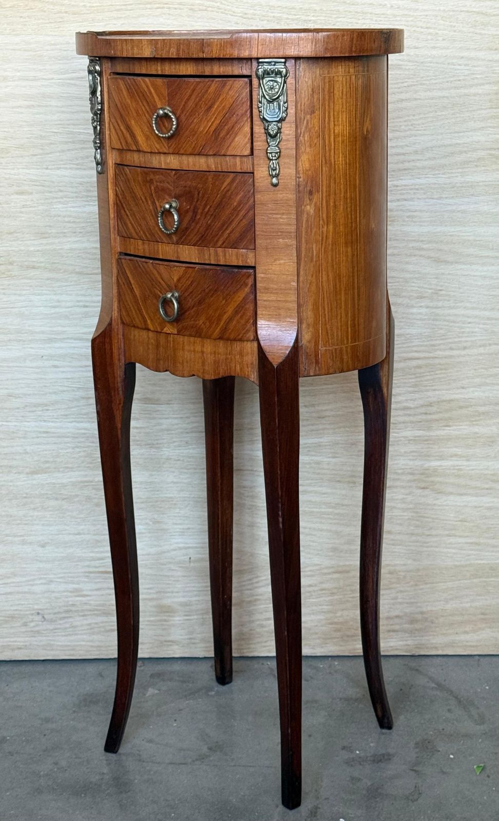 Pair Of Narrow Louis XV Style Bedside Tables With Three Drawers And Cabriole Legs photo buy