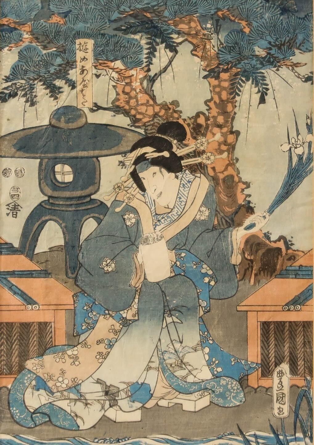 Utagawa Kunisada (1786–1865)  Late 19th Century Japanese Woodblock, The Actress photo furniture