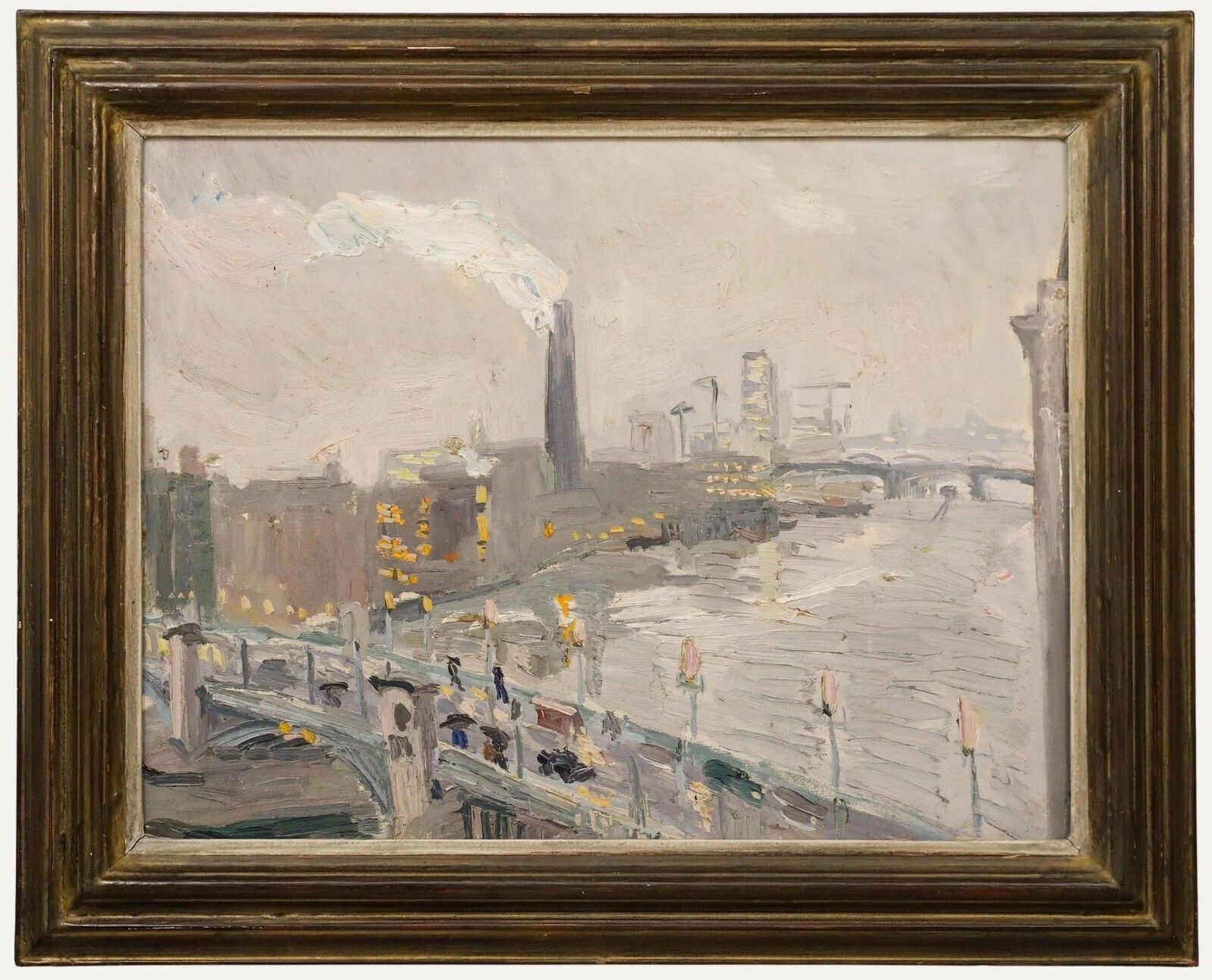 Manner Of Ken Howard   Framed 20th Century Oil, View Over The Thames