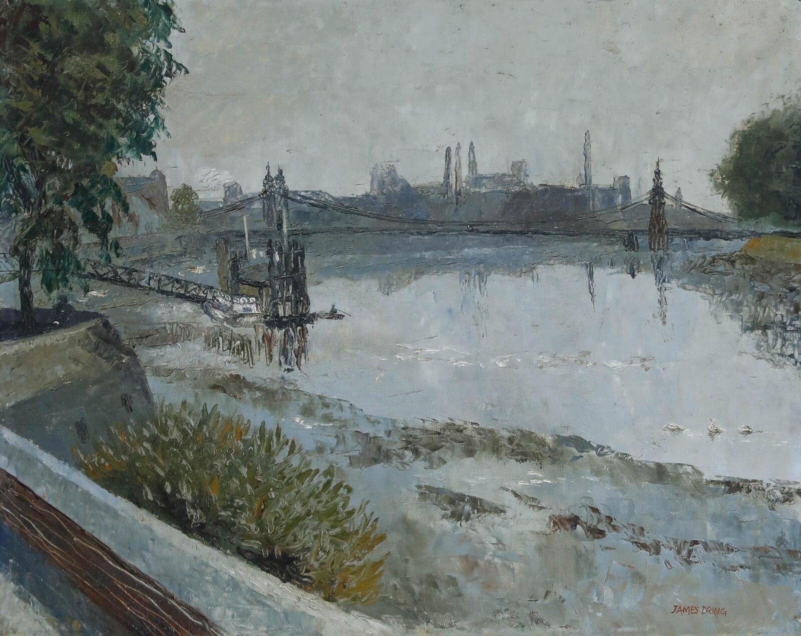 James Dring (1905 1985)   Early 20th Century Oil, Thames Scene photo furniture