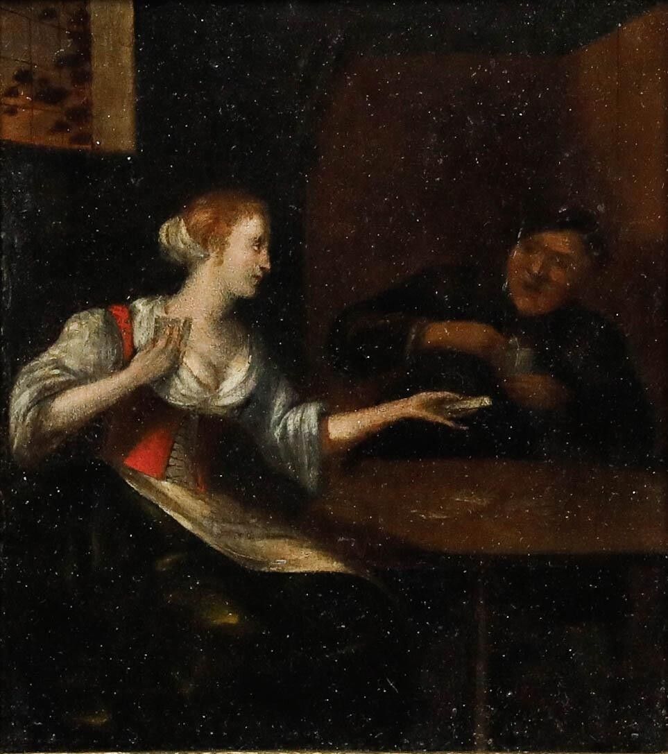 European School 18th Century Oil   The Winning Hand photo furniture