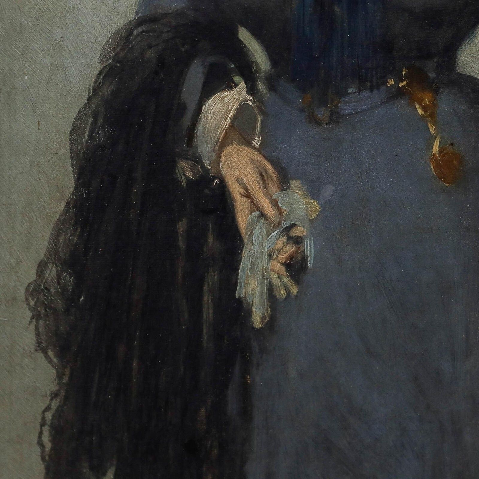 Fine French School Late 19th Century Oil   Portrait Of A Lady In Blue photo vintage