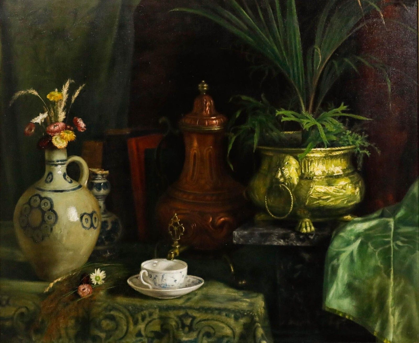 Fine Late 19th Century Oil   Still Life With Samovar photo furniture