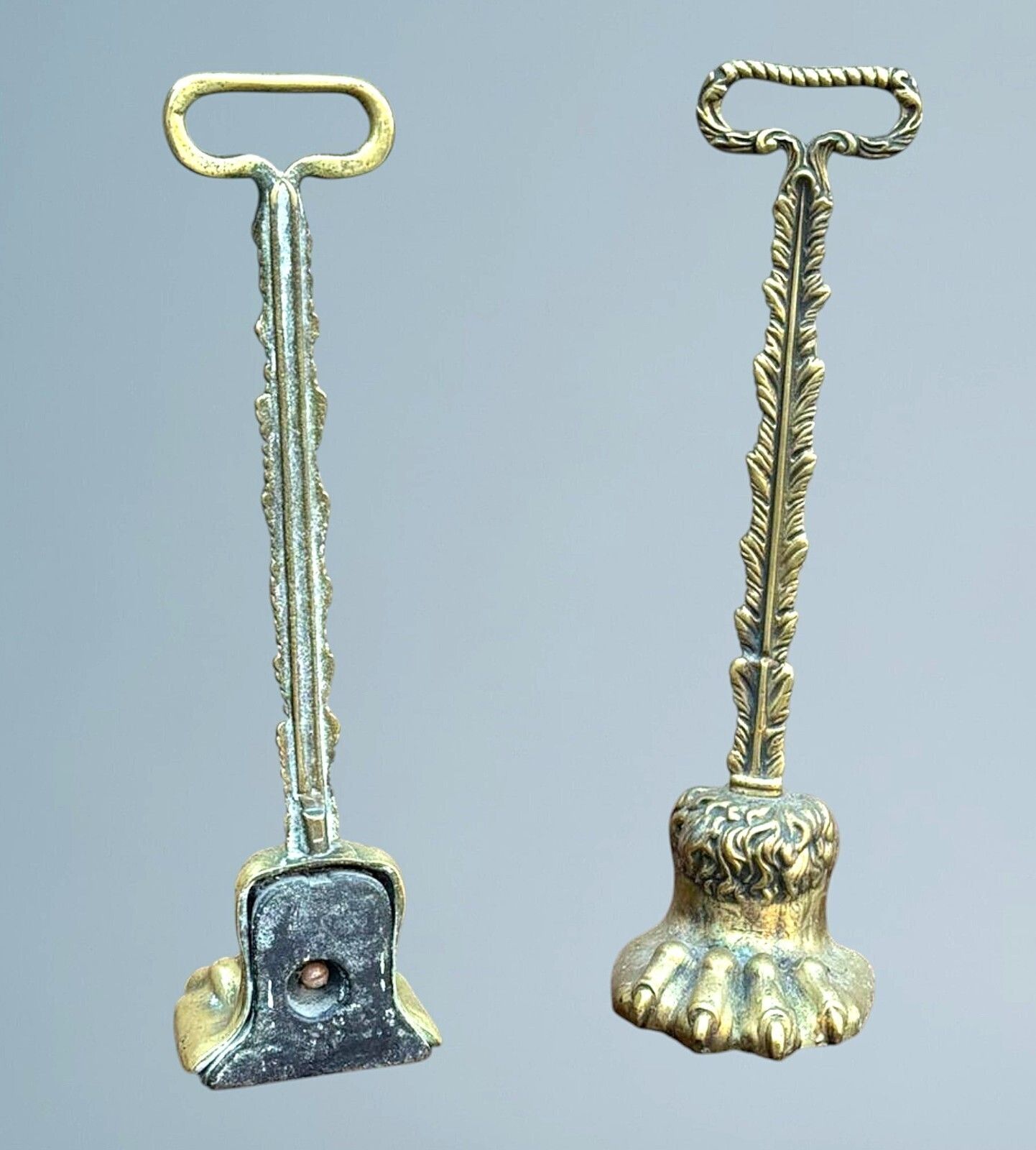 A Near Pair Of 19th Century Brass Lion Paw Door Porters photo Home Fixtures
