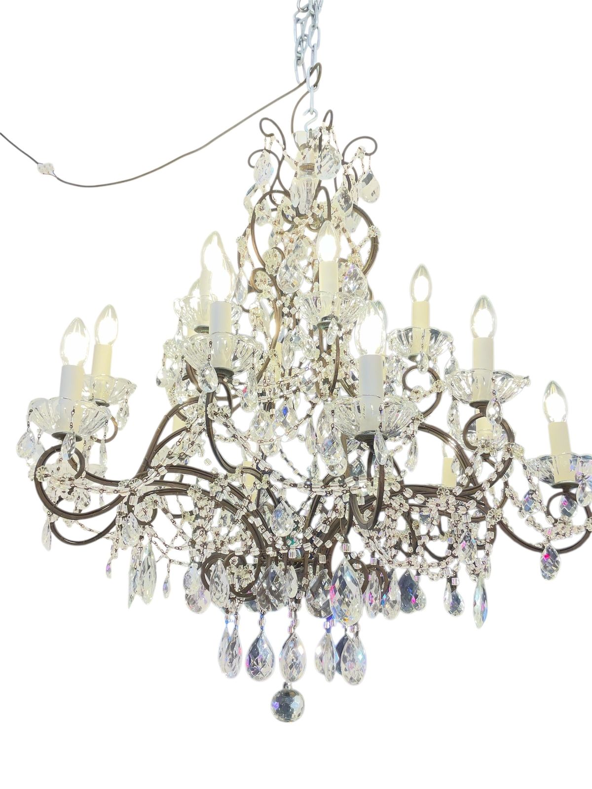 Italian 1920 30’s  Lead Crystal Drops Cage Shape  Florentine Chandelier photo furniture