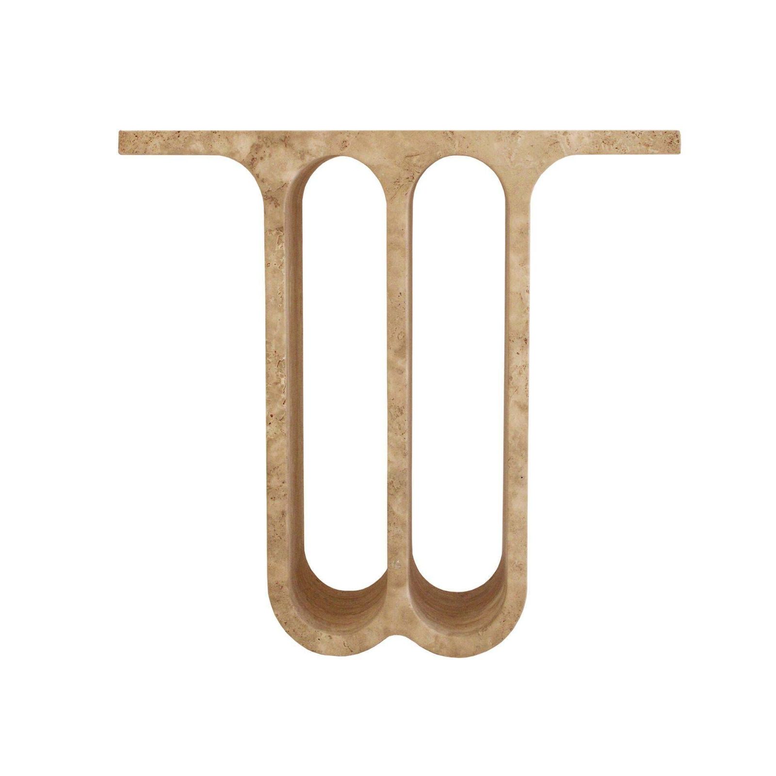 Modern Pair Of Italian Ivory Travertine Consoles With Semi Circular Arches photo 13815.0
