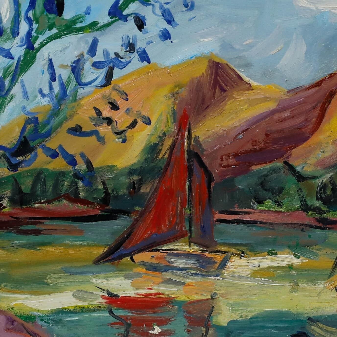 Varello   Postimpressionist 20th Century Oil, Sailing On The Lake photo 225.0