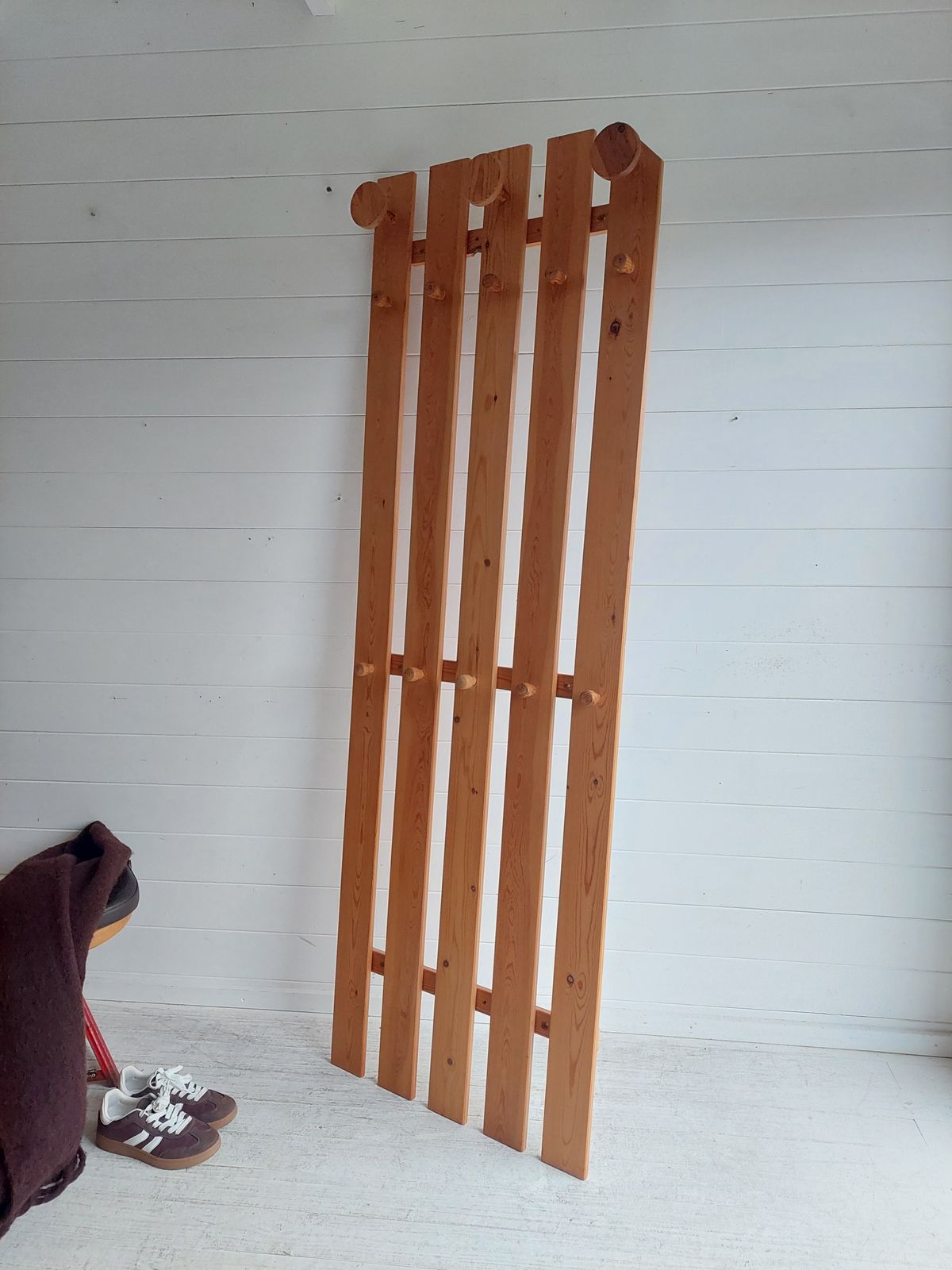 Mid Century Scandinavian Pine Coat Rack Slatted Wall Panel Tilja,  Karin Mobring Ikea, 1970s photo 315.0