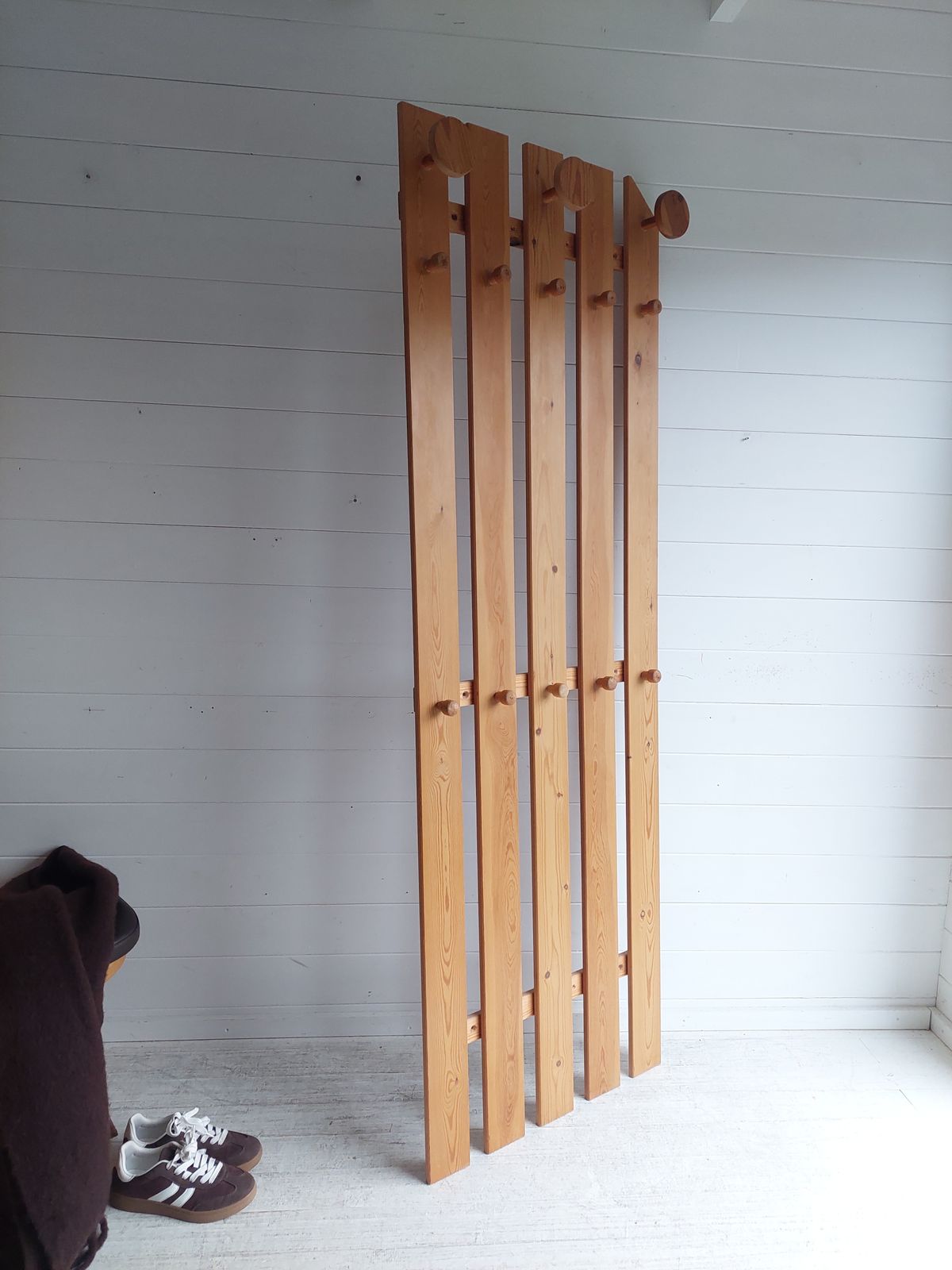Mid Century Scandinavian Pine Coat Rack Slatted Wall Panel Tilja,  Karin Mobring Ikea, 1970s photo furniture