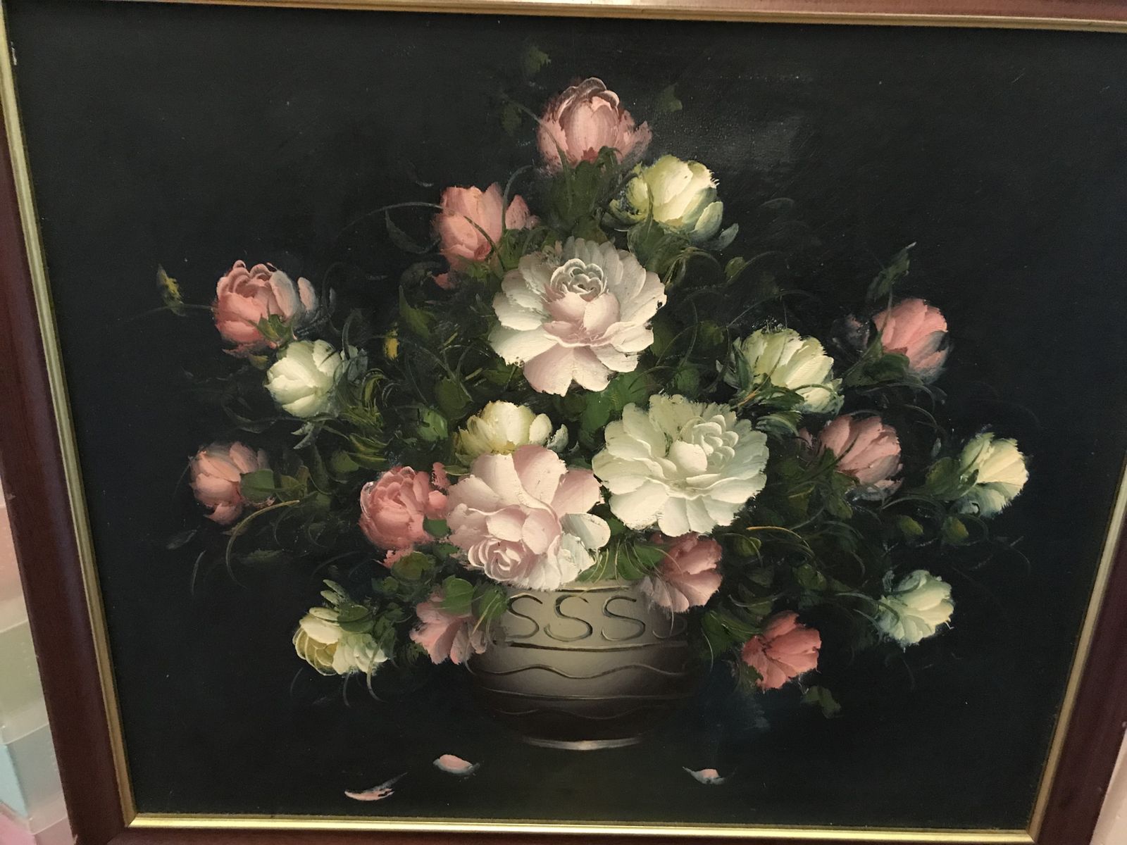 Vintage Framed Oil On Canvas Colourful Still Life Bowl Flowers photo furniture