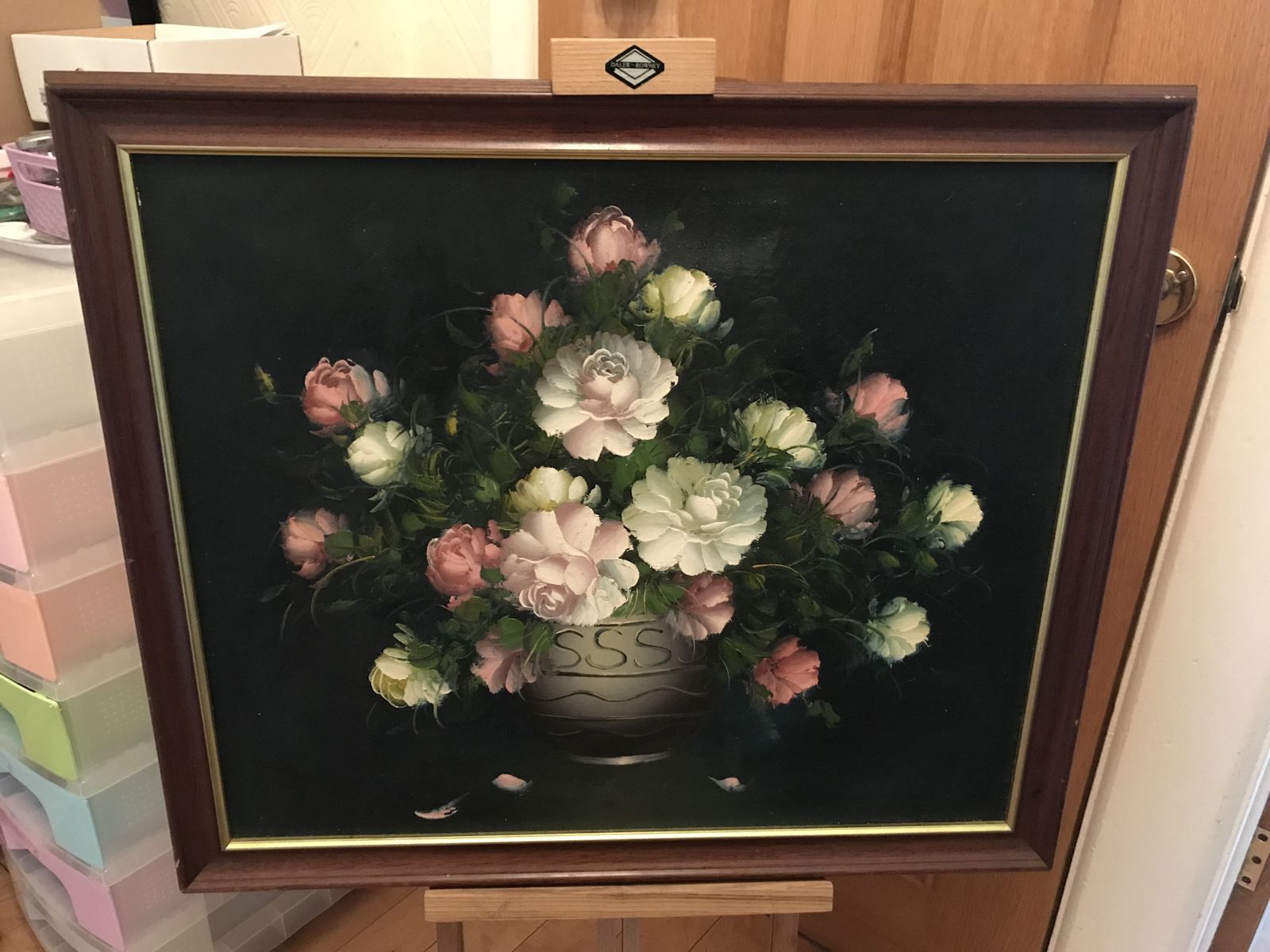 Vintage Framed Oil On Canvas Colourful Still Life Bowl Flowers