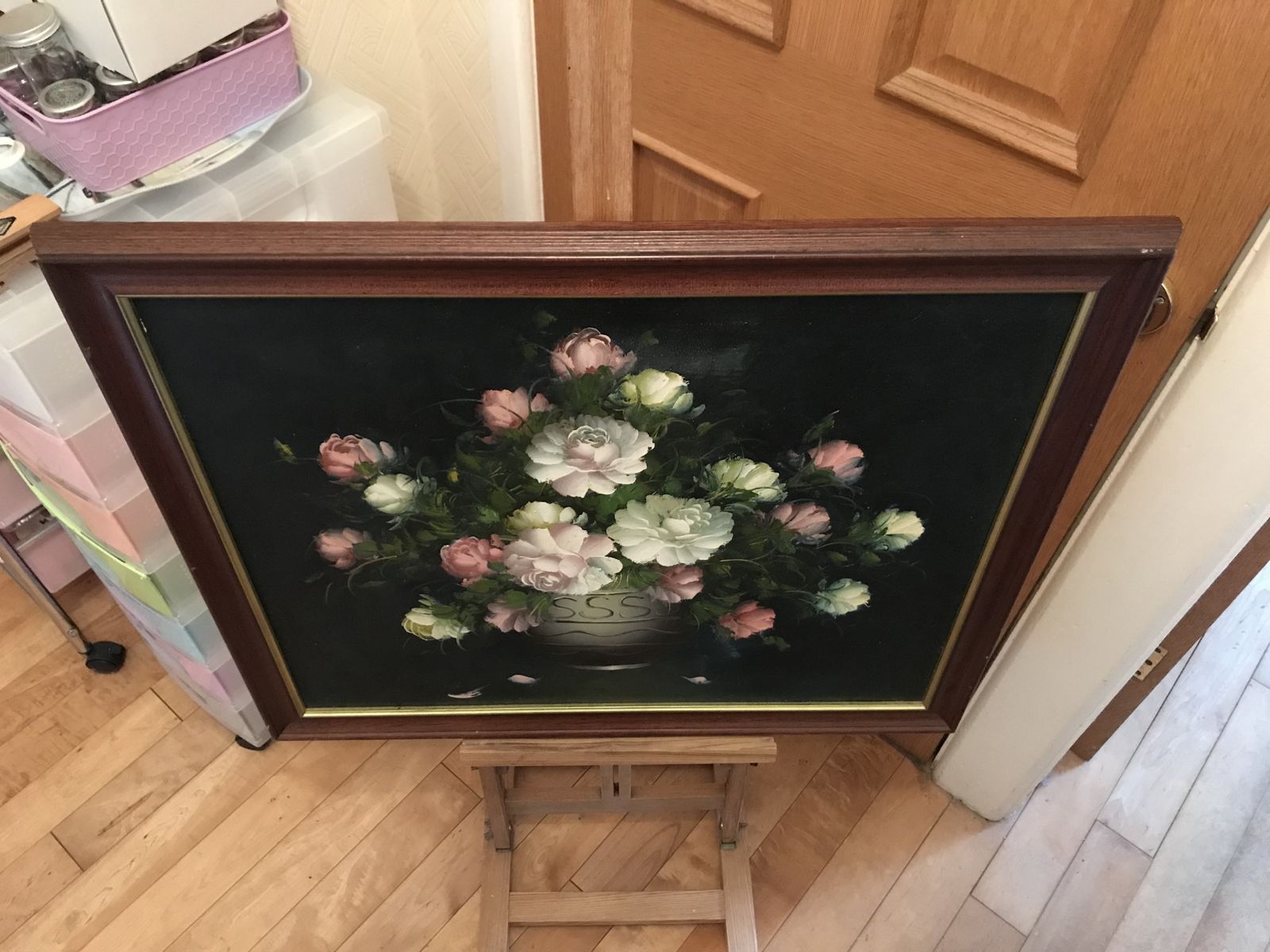 Vintage Framed Oil On Canvas Colourful Still Life Bowl Flowers photo for sale