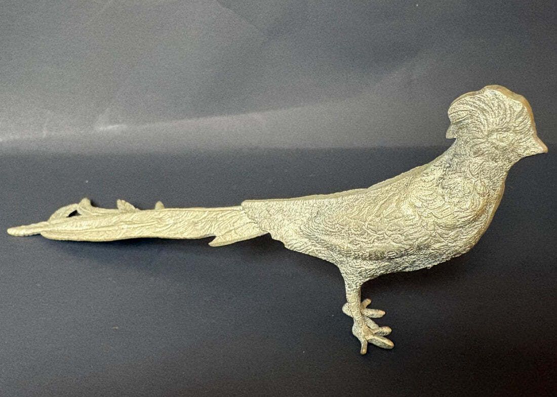 Pair Of Silver‑Plated Pheasant Ornaments, C.1950s–70s, 20 Cm photo furniture