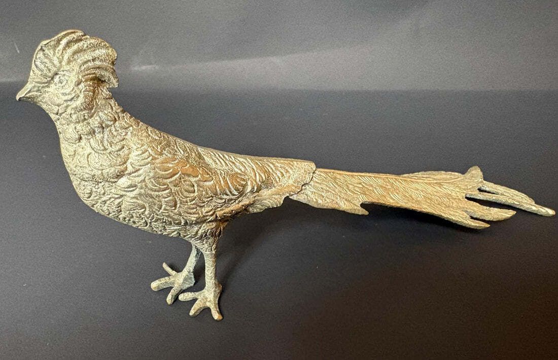 Pair Of Silver‑Plated Pheasant Ornaments, C.1950s–70s, 20 Cm photo for sale