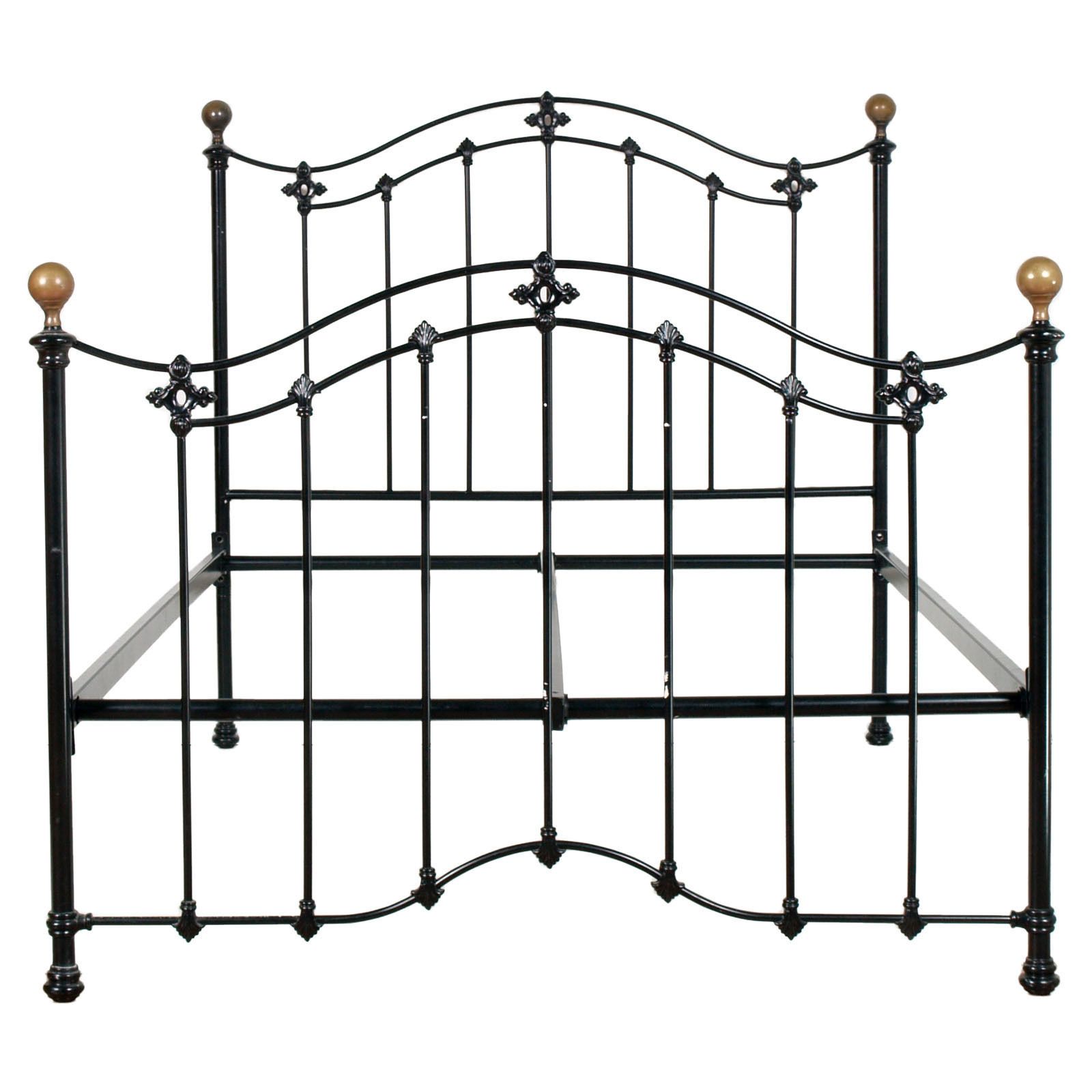 Italian Mid 20th Century Iron And Cast Iron Enamelled Bed, Golden Brass Parts photo furniture