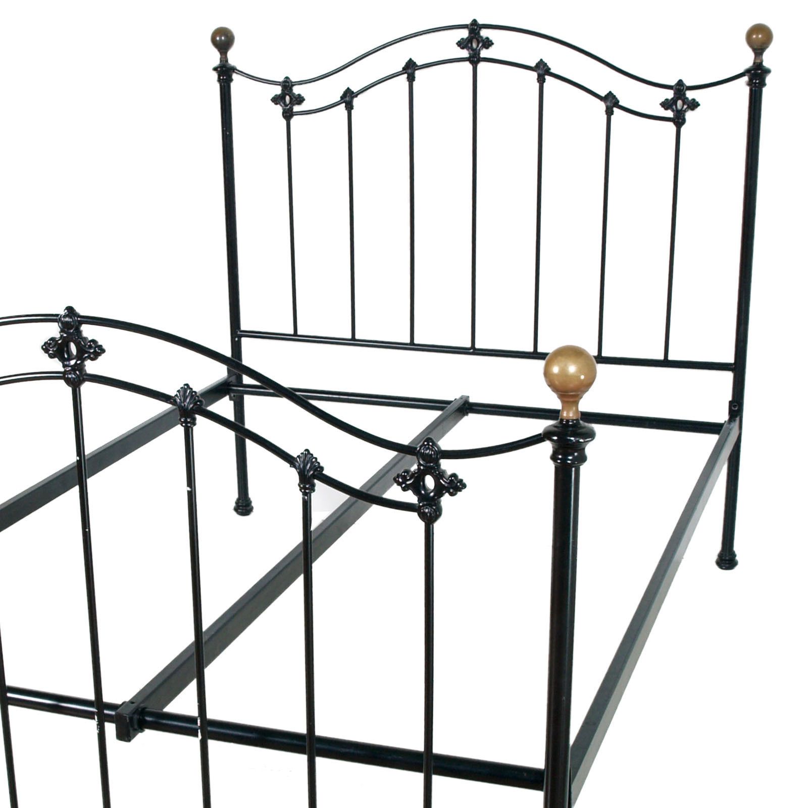 Italian Mid 20th Century Iron And Cast Iron Enamelled Bed, Golden Brass Parts photo for sale