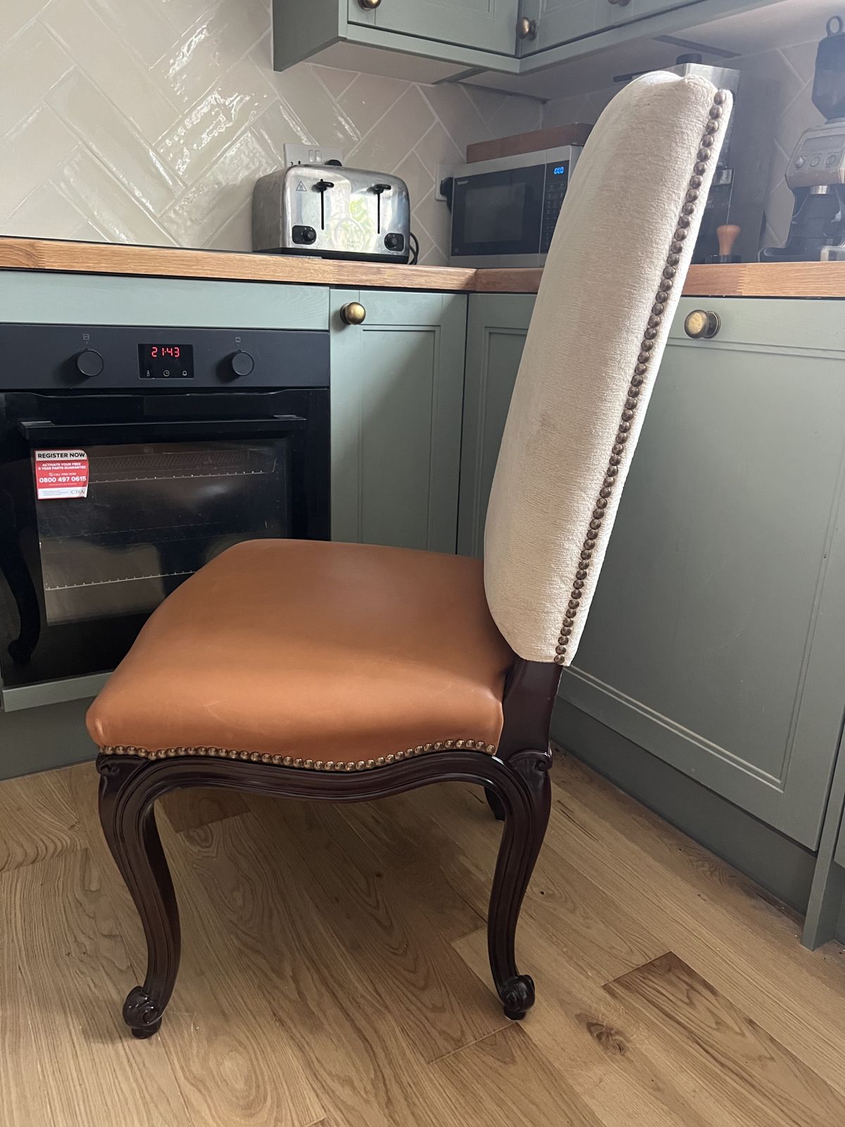 Pair Of Solid Carved Mahogany Noble Estate Dining Chair, In Beige And Light Tan photo furniture