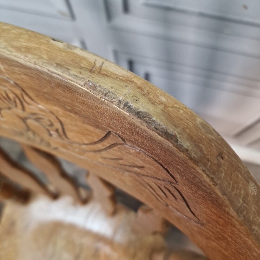 130.0 Vintage Dining Chairs Farmhouse Spindle Back – Pair Carved & Turned Wood Retro photo