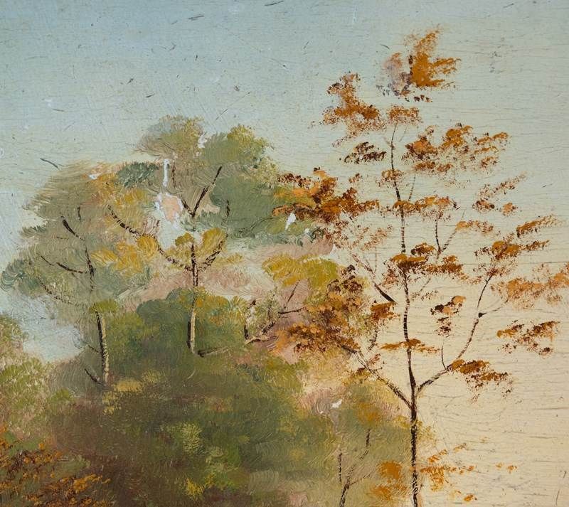 Gone Fishing   Antique French Oil On Board photo Art