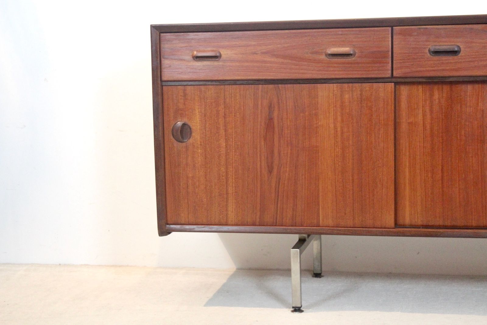 Mid Century Belgian Sideboard In Teak With Sculpted Handles And Steel Legs, 1960s photo 3728.0