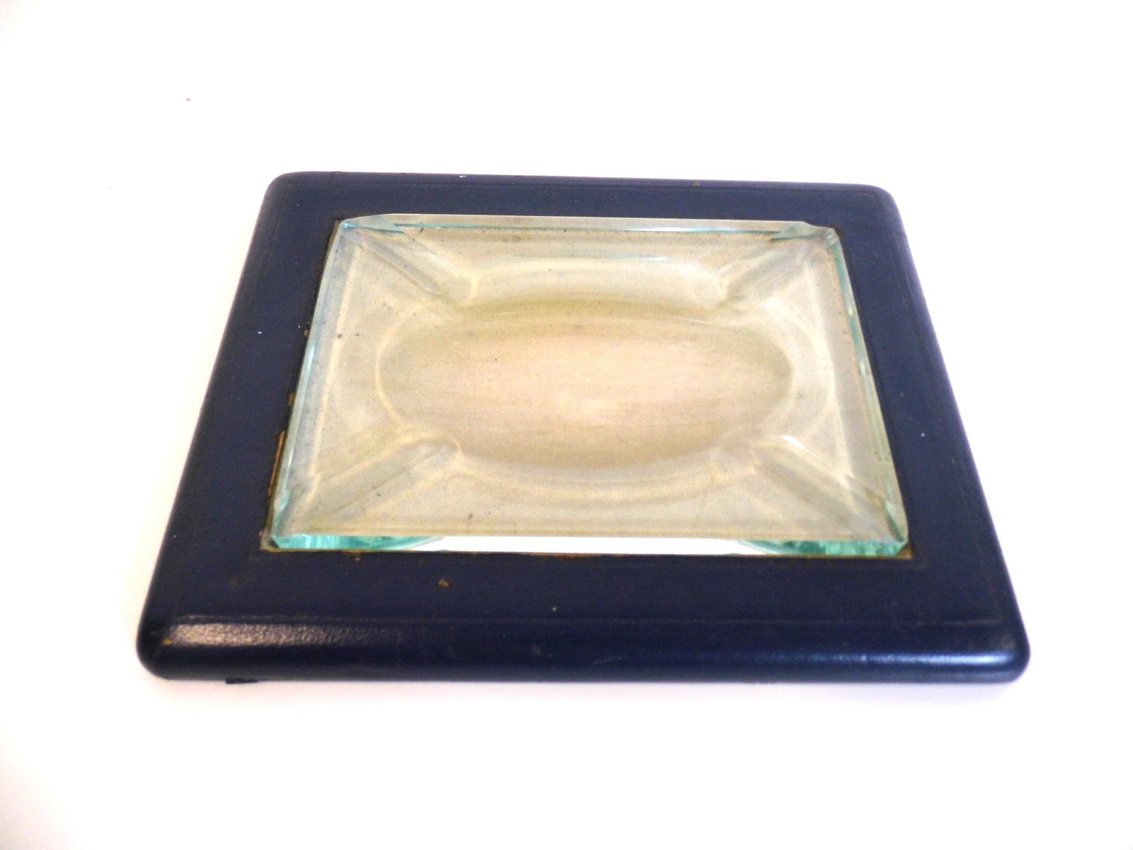Vintage Italian Desk Top Fontana Arte 1960s Ashtray Glass And Faux Leather photo for sale