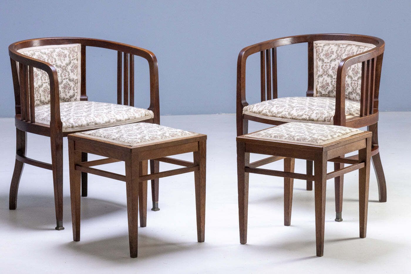 Art Nouveau Seating Set, Bentwood Table, Armchairs & Stools, Circa 1910 photo vintage