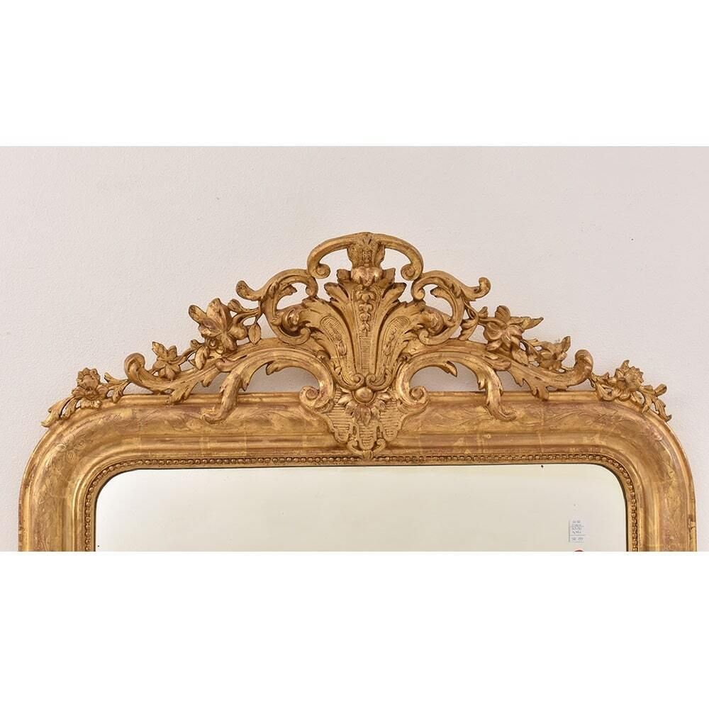 Antique Gold Mirror With Floral Frame,  Louis Philip, 19th Century photo 1900.0