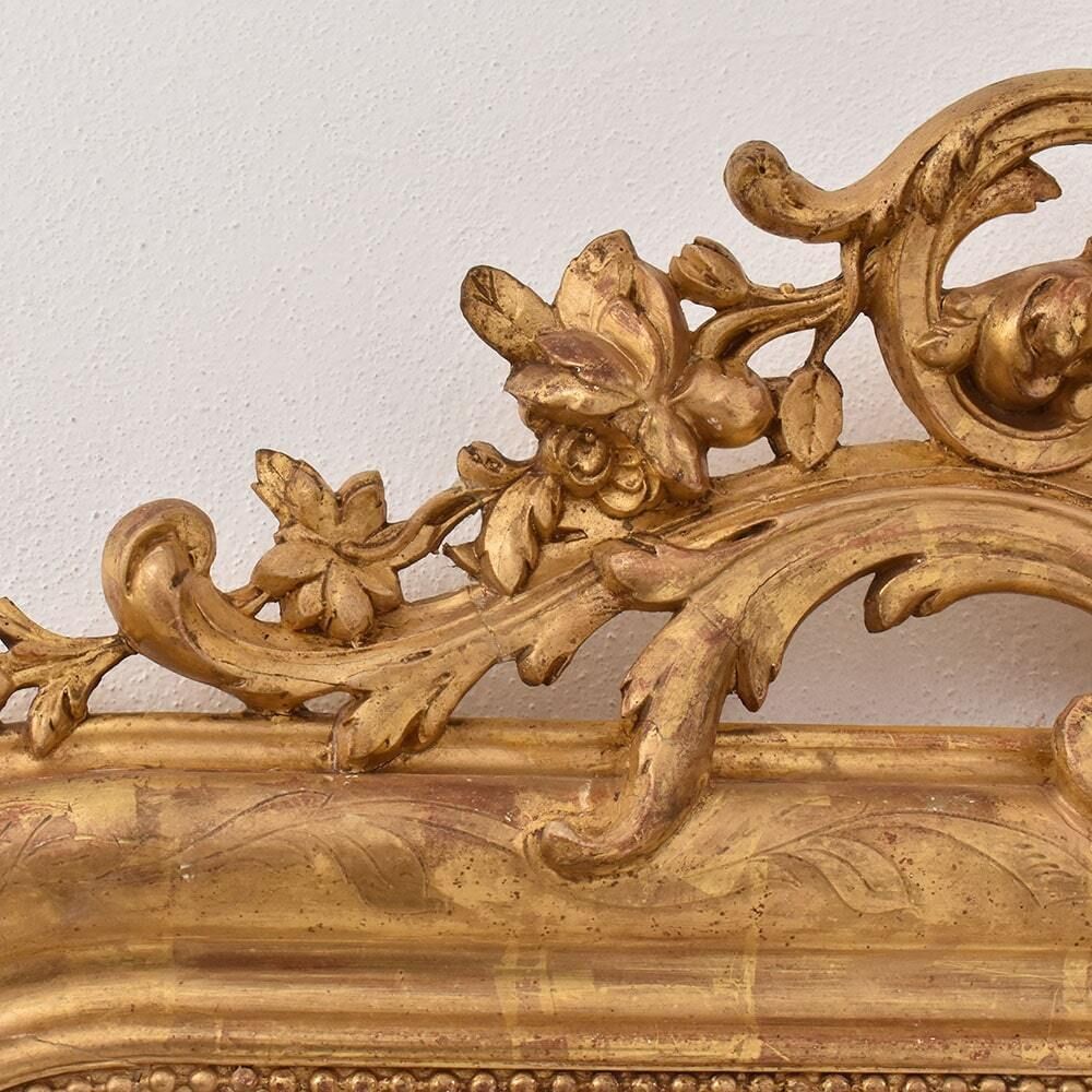 Antique Gold Mirror With Floral Frame,  Louis Philip, 19th Century photo buy